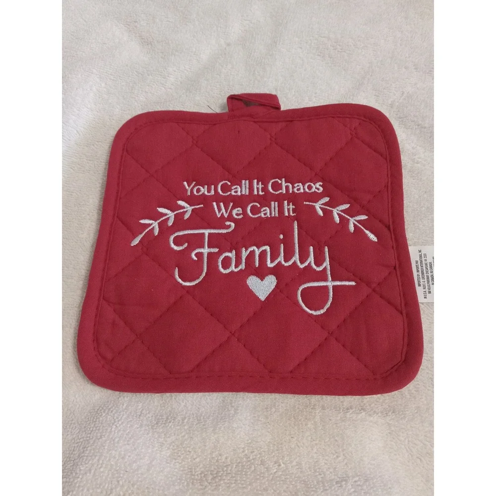 Funny Kitchen Pot Holder Set Embroidered‎ Sayings Red Quilted Potholder